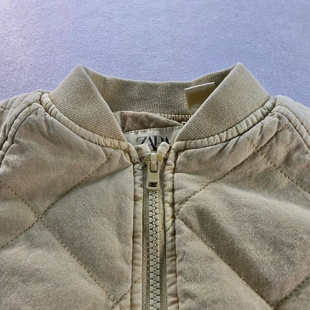 Zara Kids Tan Khaki Quilted Bomber Jacket Size 5 Years 110cm Full Zip Coat